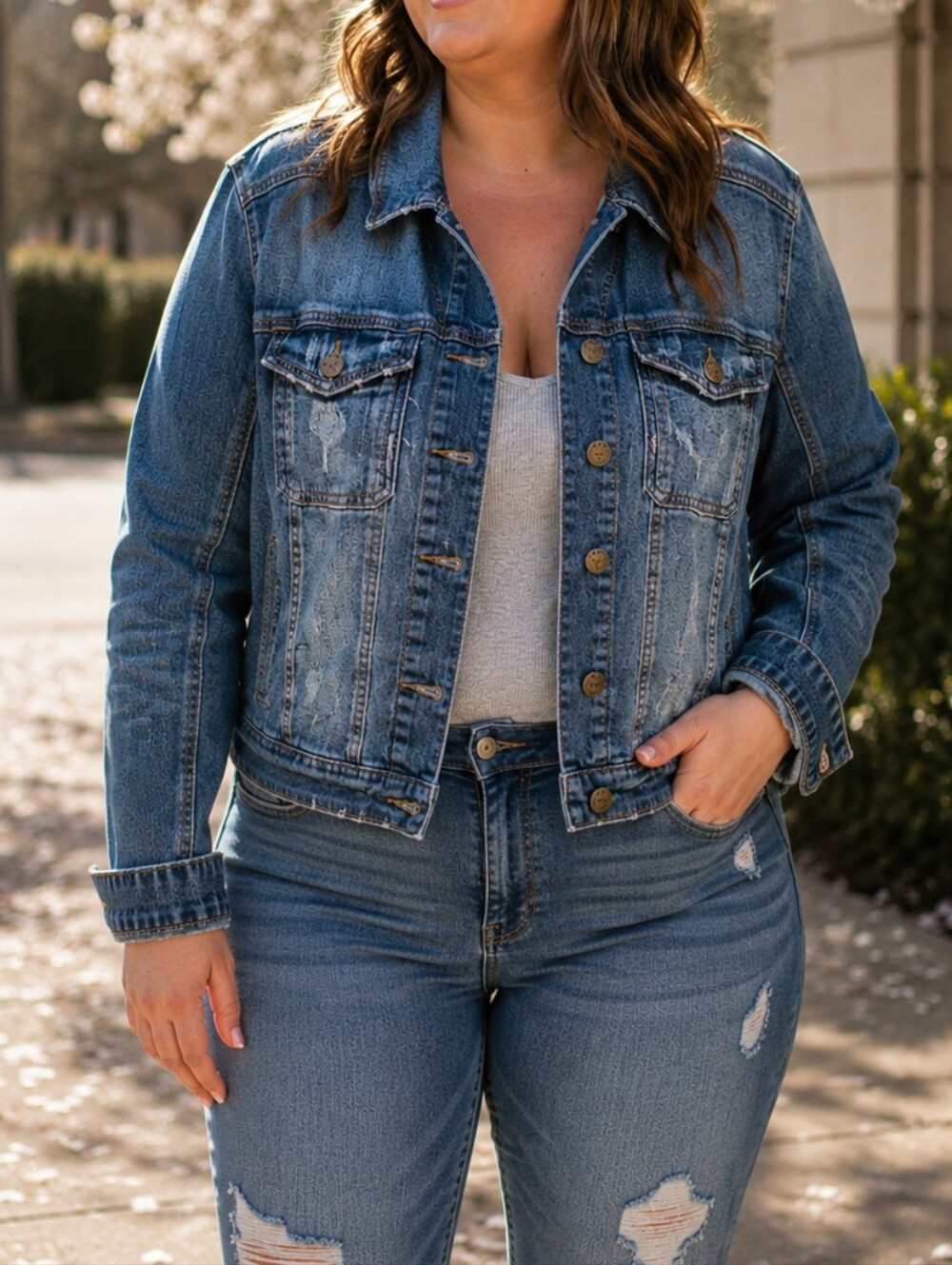 Vintage Guess Distressed Denim Jacket | Y2K Stretch Cotton Blend Jean Jacket